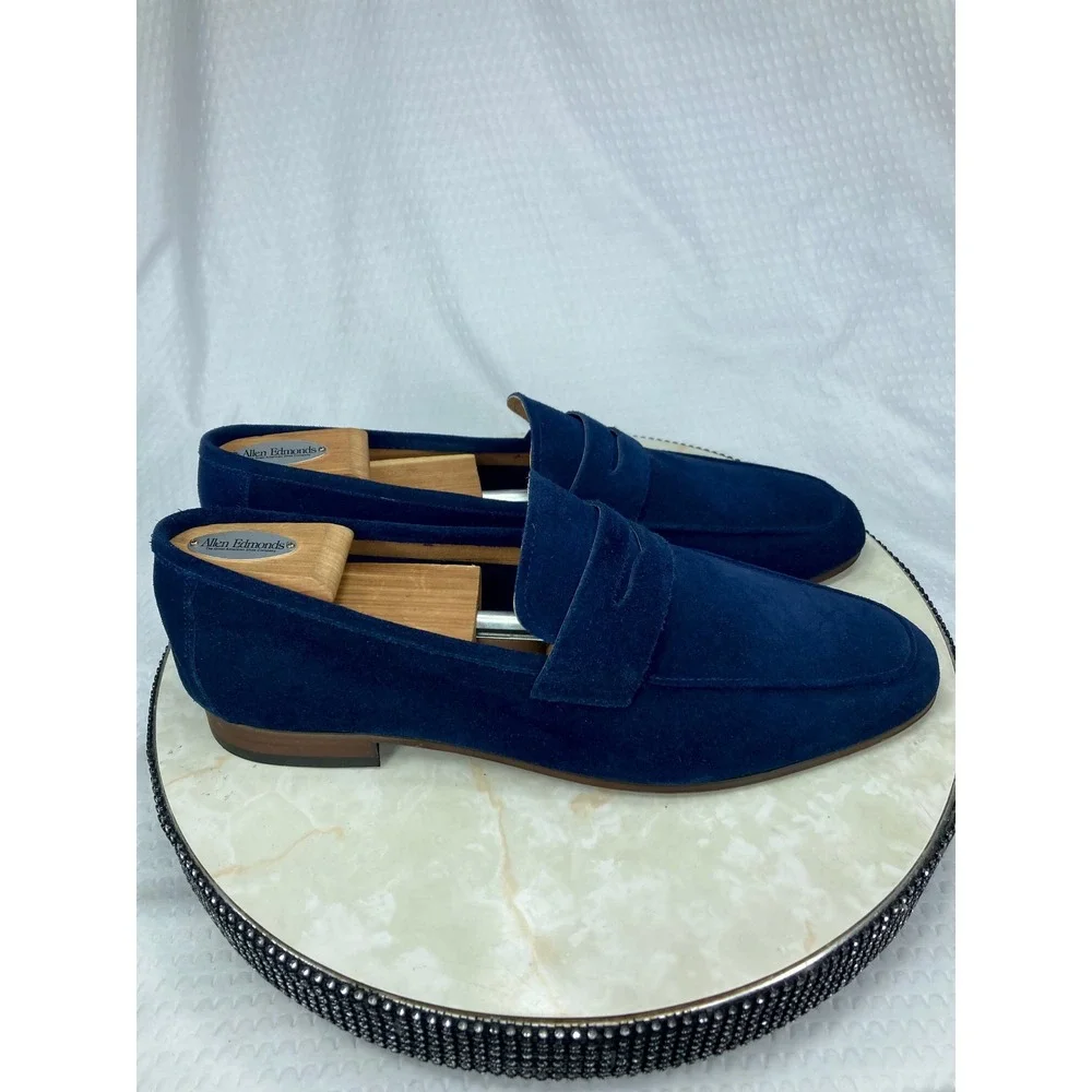 Steve Madden Soto Suede Penny Loafers Mens Sz 13 Navy Blue Office Slip  On Shoes